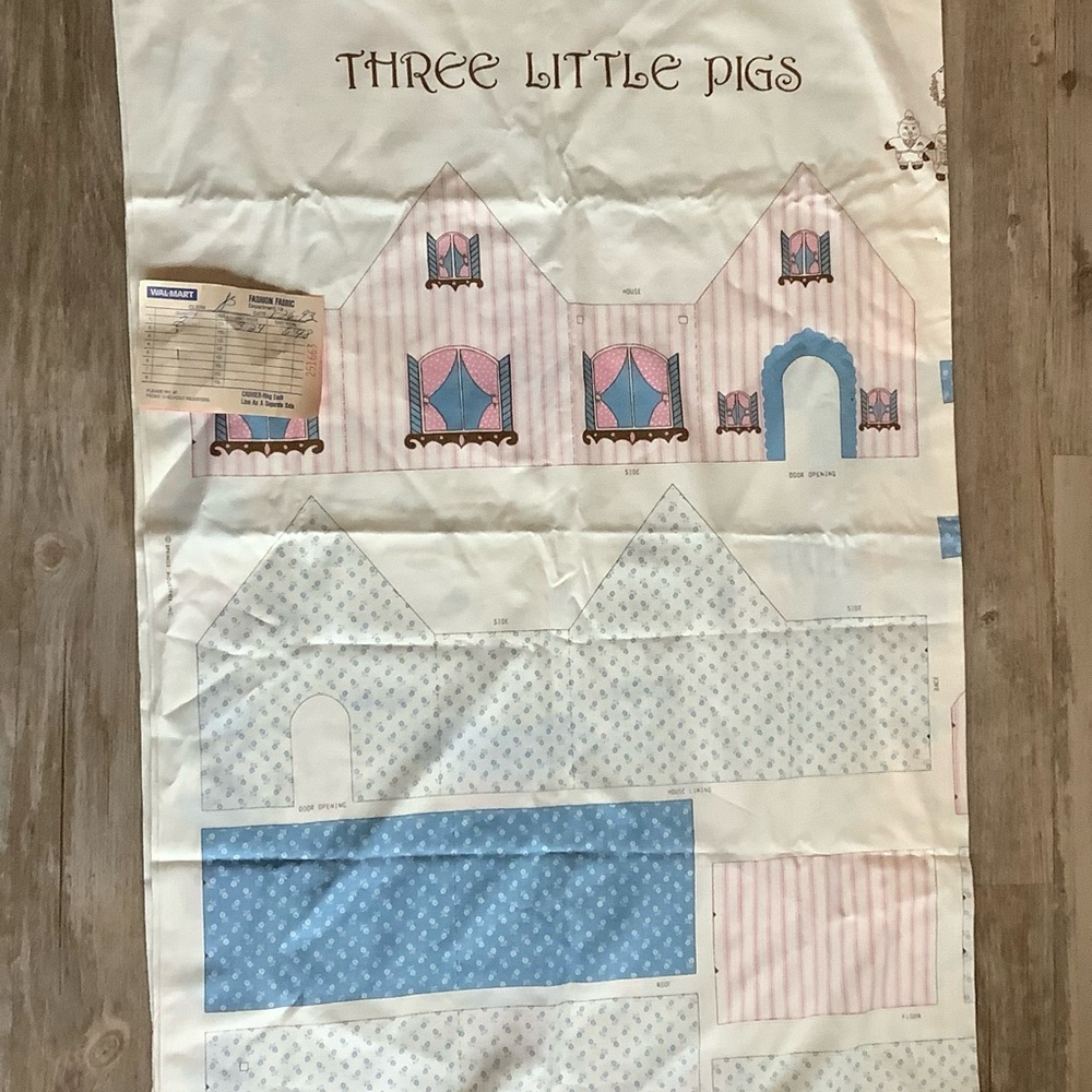 Vintage Sew Panels Three Little Pigs New 1993 With Ticket USA Springs Industries